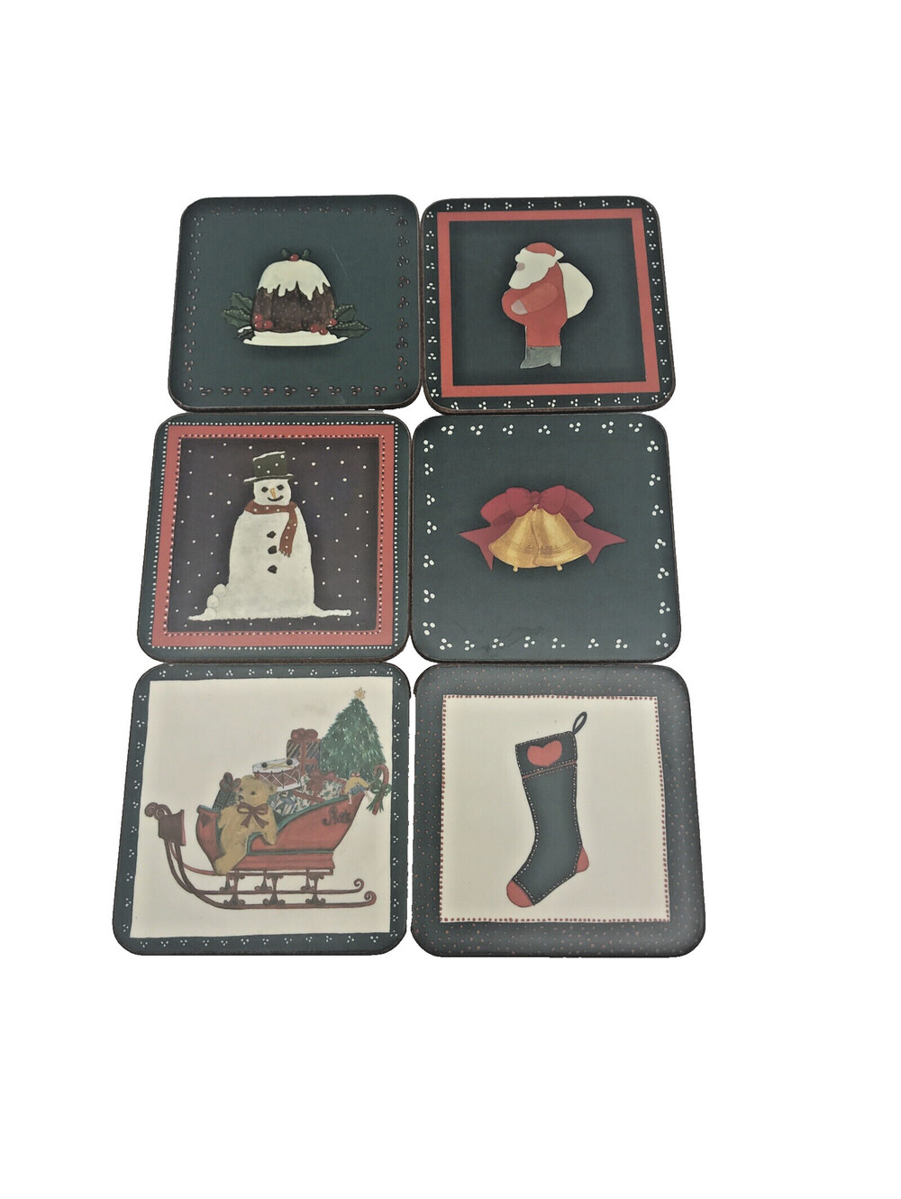 Vtg Pimpernel Christmas Cork Backed Coasters Made in England Set Of 6 Holiday